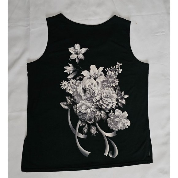 Modelia Women's Floral Print Kimono W/ Inner Sleeveless Blouse Black Size Medium - Picture 9 of 15